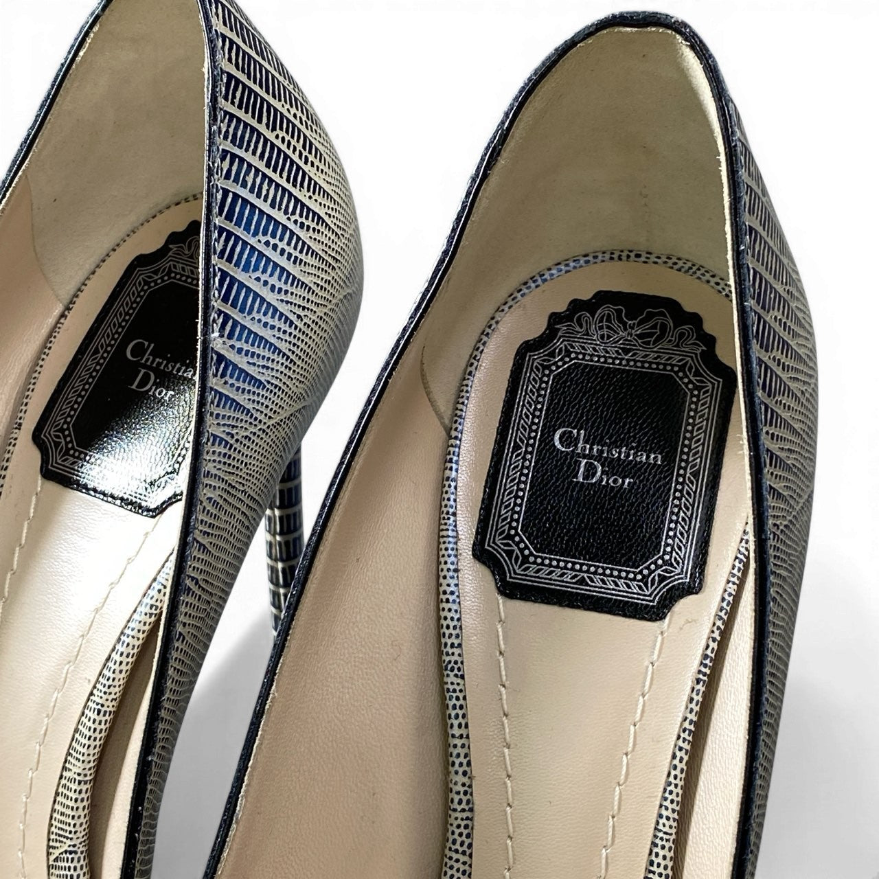 d9 Christian Dior クリスチャンディオール パンプス ポインテッドトゥ サイズ38 パイソン型押しレザー レディースk02i