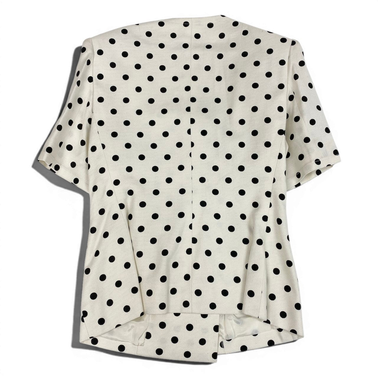 48d16 GIVENCHY ジバンシー Vintage 半袖ジャケット 金ボタン ポルカドット柄 フランス製 ホワイト ブラック レディース 女性用u02t
