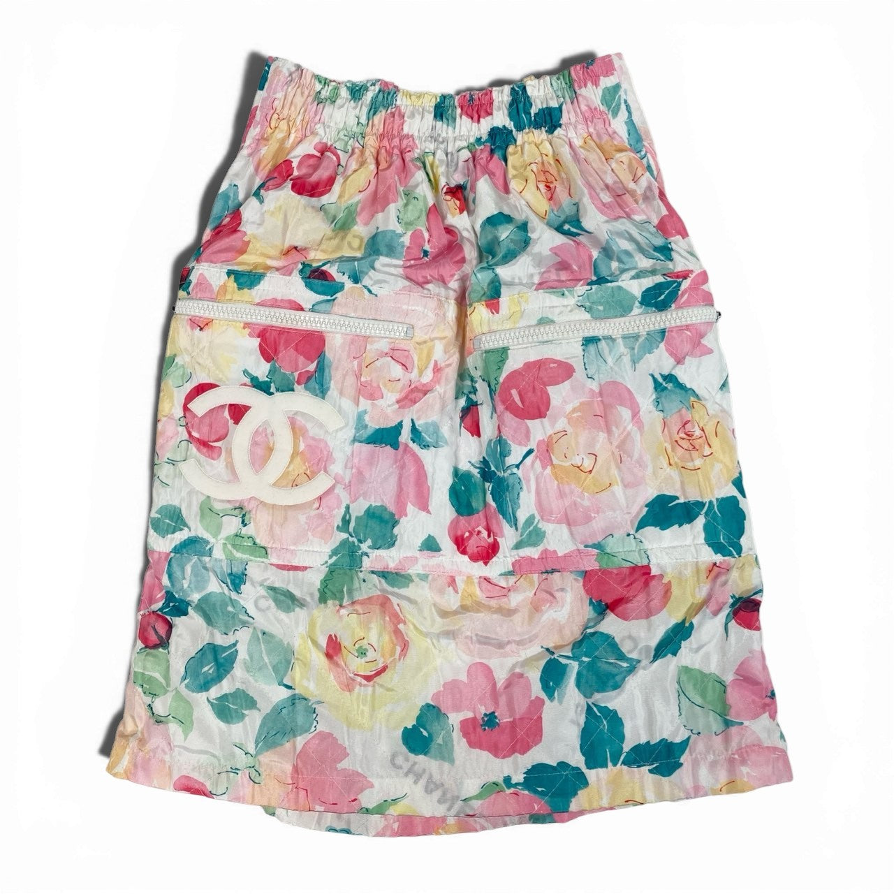 Cb19 CHANEL ヴィンテージ シャネル 1995年 ココマーク サイドジップ スリット ミニスカート サイズ34 マルチカラー レディースta1
