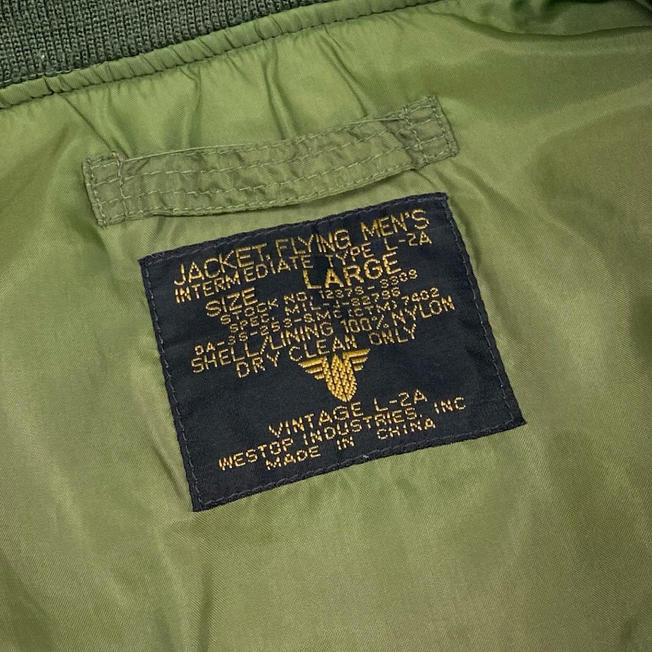 5L17 U.S. AIR FORCE ユーエスエアーフォース WESTOP INDUSTRIES社製 L-2A フライトジャケット ミリタリー Lサイズ カーキ ナイロン メンズo07t