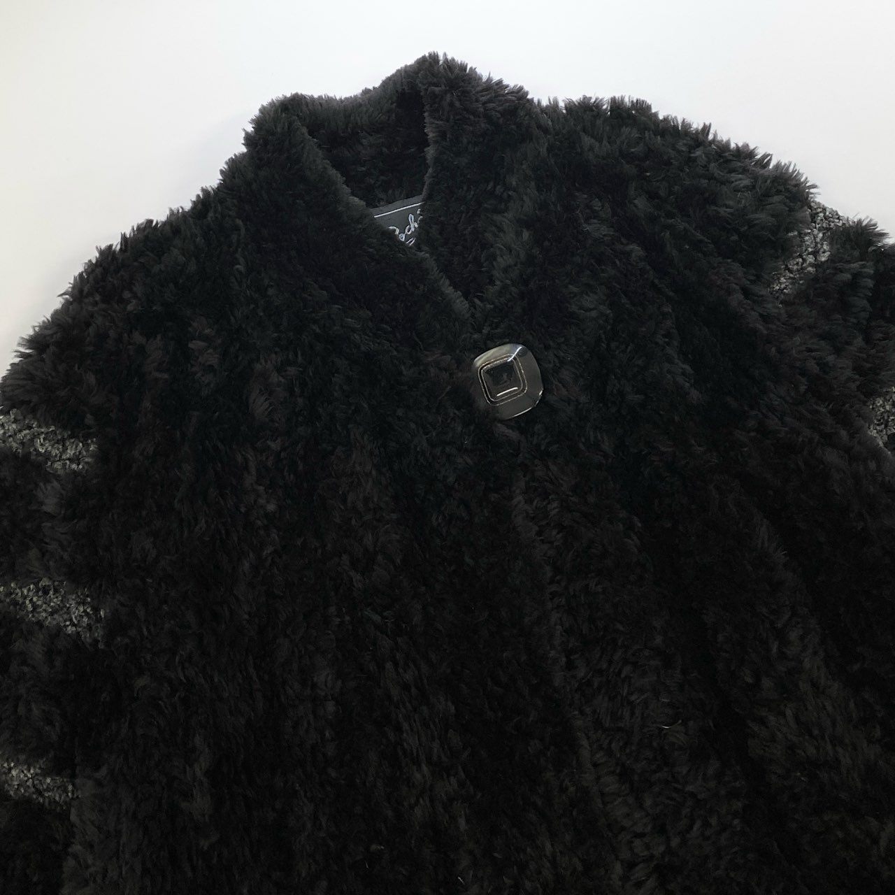 44k14 Erom Roche エロムロシェ ヌートリア ファーコート 毛皮コート 装飾ボタン ボーダー 11号 ブラック グレー レディースu02t