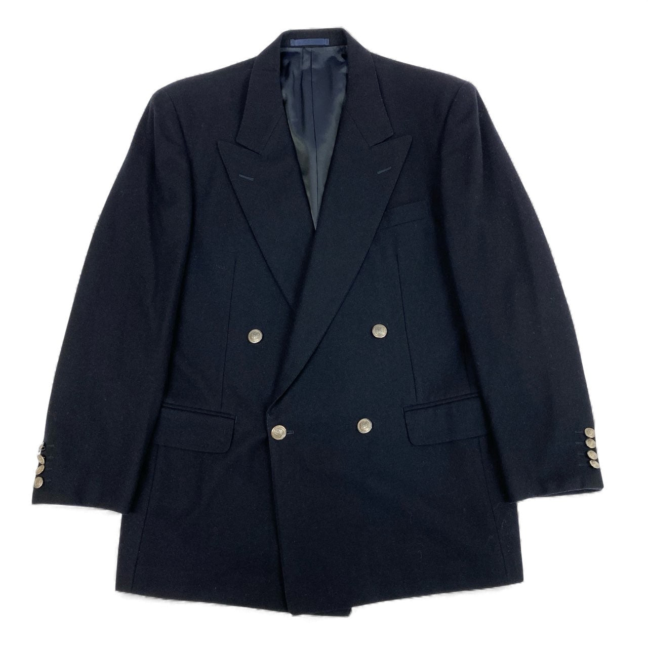 74k11 Aquascutum アクアスキュータム テーラードジャケット ブレザー ウールジャケット ダブルプレスト AB-6サイズ ネイビー メンズu02t