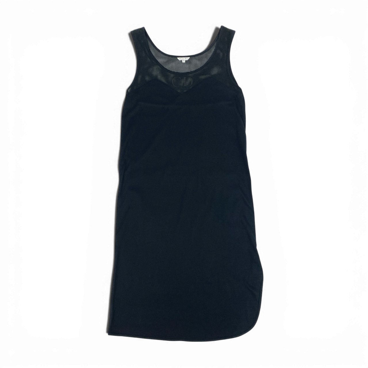 38b10 Christian Dior クリスチャンディオール ノースリーブワンピース メッシュ ロゴ刺繍 スリット Mサイズ ブラック レディース 女性用k02i