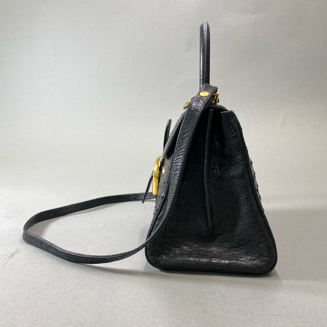 AL8 【美品】DELVAUX デルヴォー ブリヨン オーストリッチ ハンドバッグ ショルダーバッグ ブラック オーストリッチ 2way レディース 鞄k02i