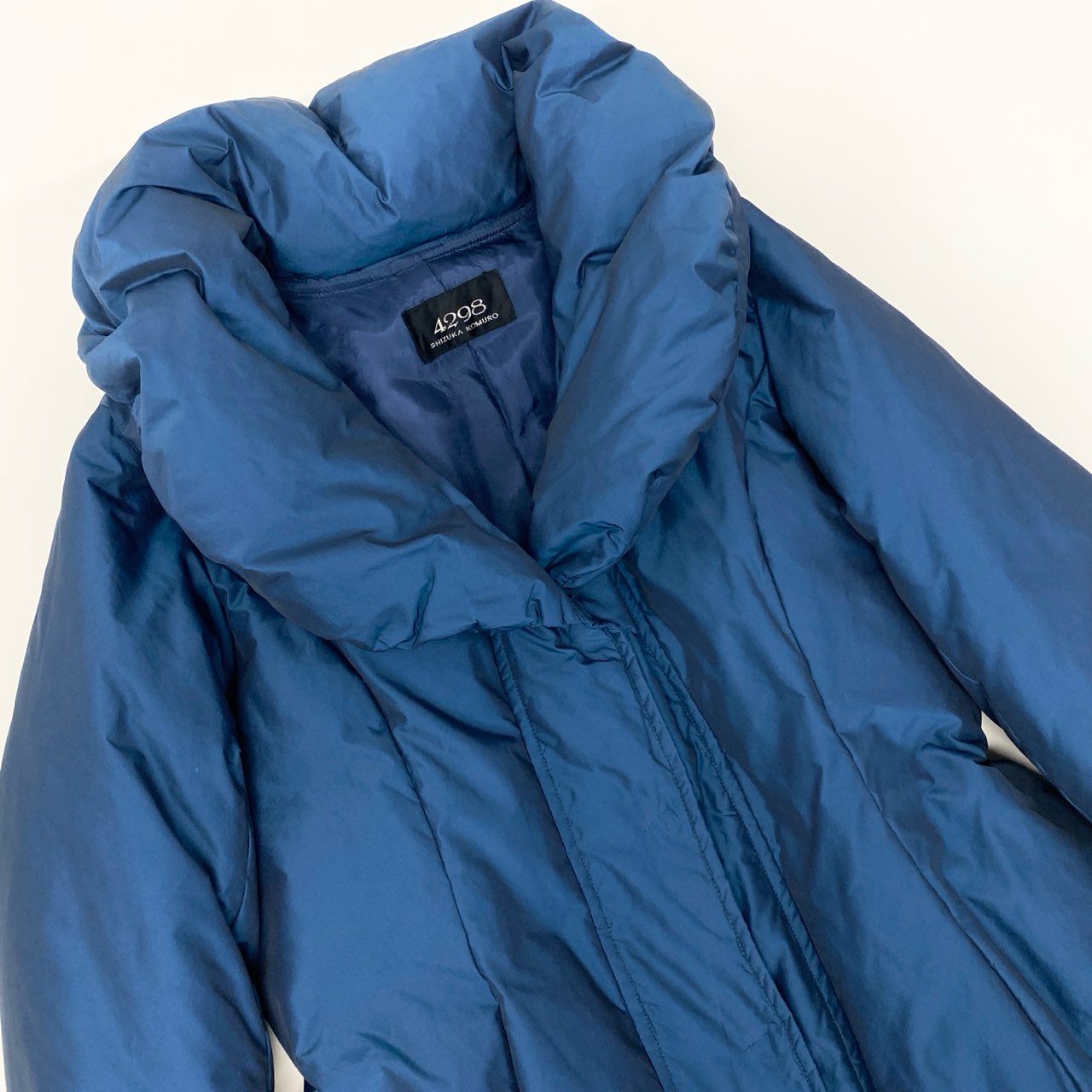 40k18【美品】SHIZUKA KOMURO シズカコムロ ダウンコート ロングコート 薔薇 Aライン 42サイズ ネイビー レディースu02t