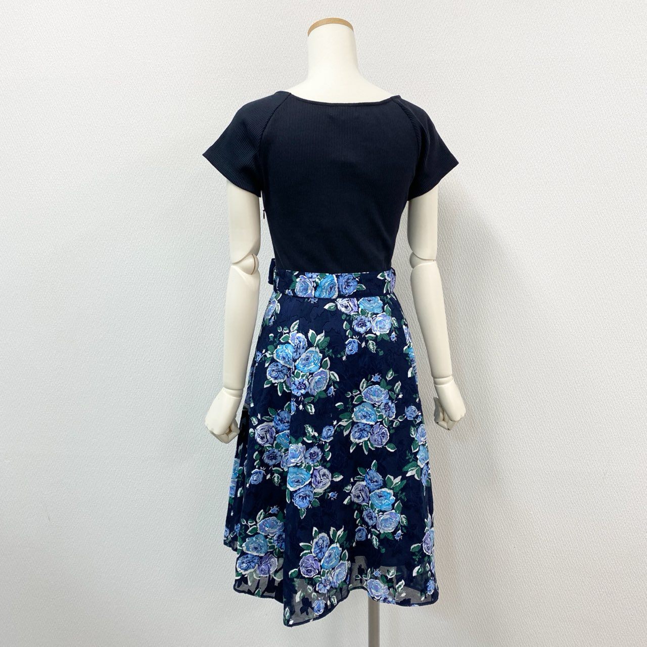 67j6 BLUE LABEL CRESTBRIDGE ブルーレーベル クレストブリッジ ドッキングワンピース 花柄ワンピース 半袖 リブニット レディース 女性用 38 ブラック ネイビーu02t