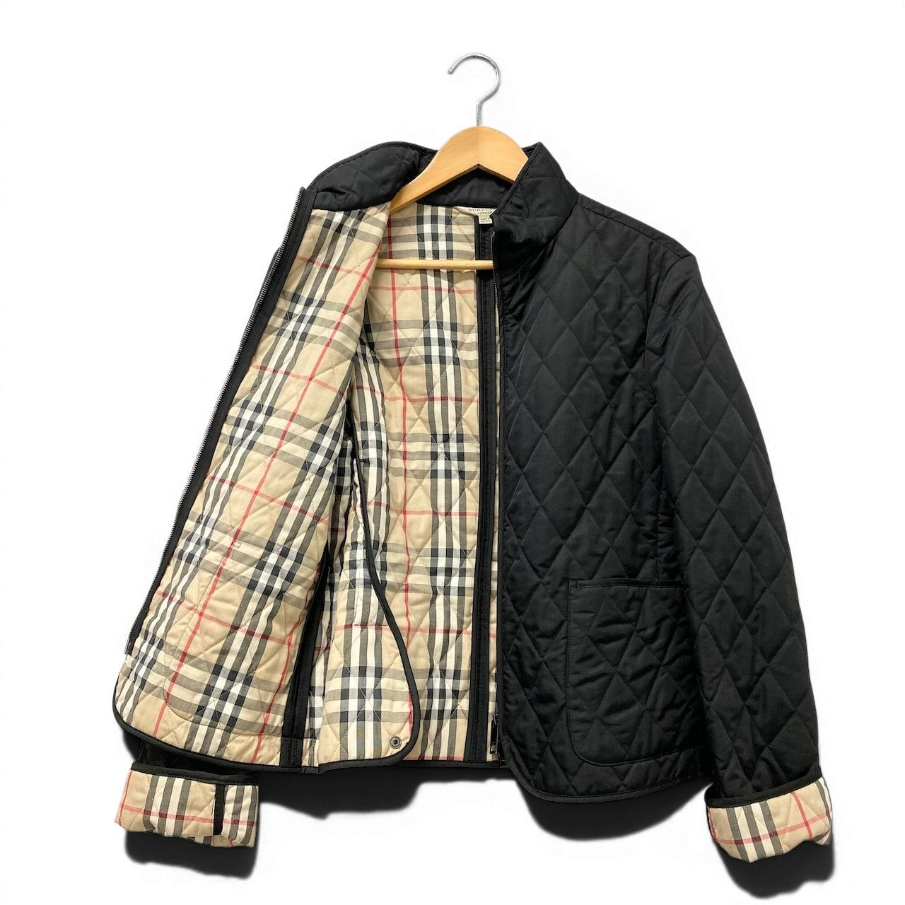 71e18 BURBERRY LONDON バーバリー ノバチェック ダブルジップ キルティングジャケット Mサイズ相当 ブラック ルーマニア製t18r