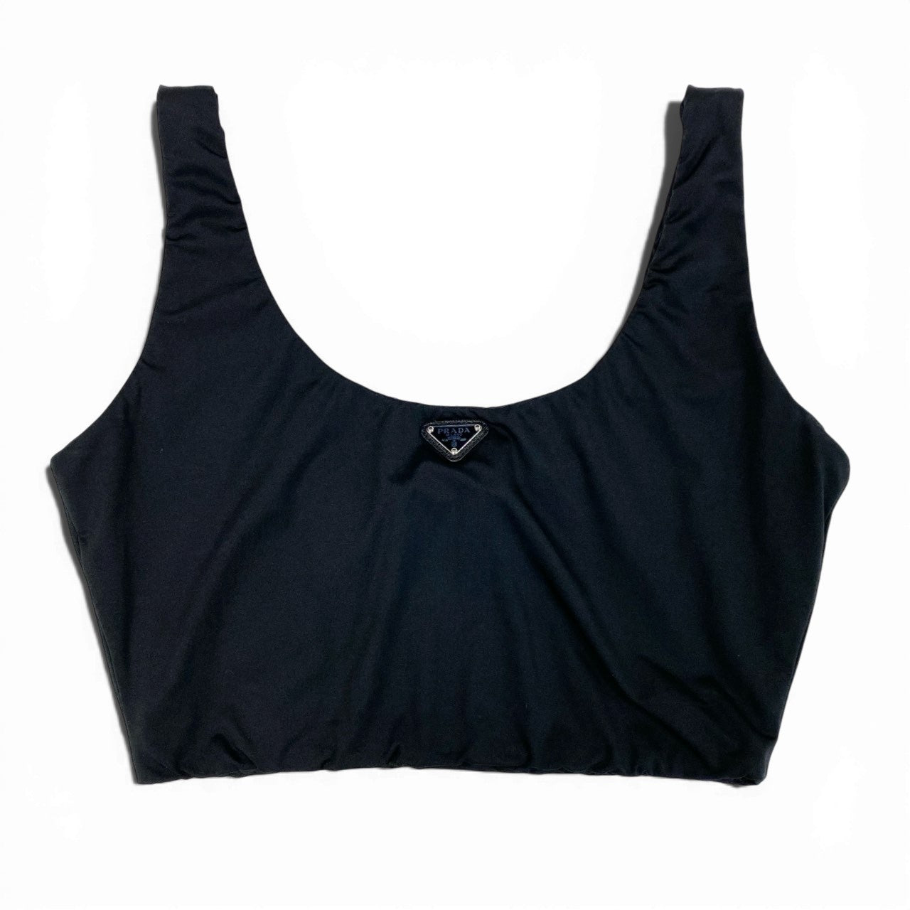 Ab13【美品】PRADA プラダ ストレッチジャージートップス 三角ロゴプレート Strech Jersey Cropped Top 40サイズ ブラック レディース 女性用ta1