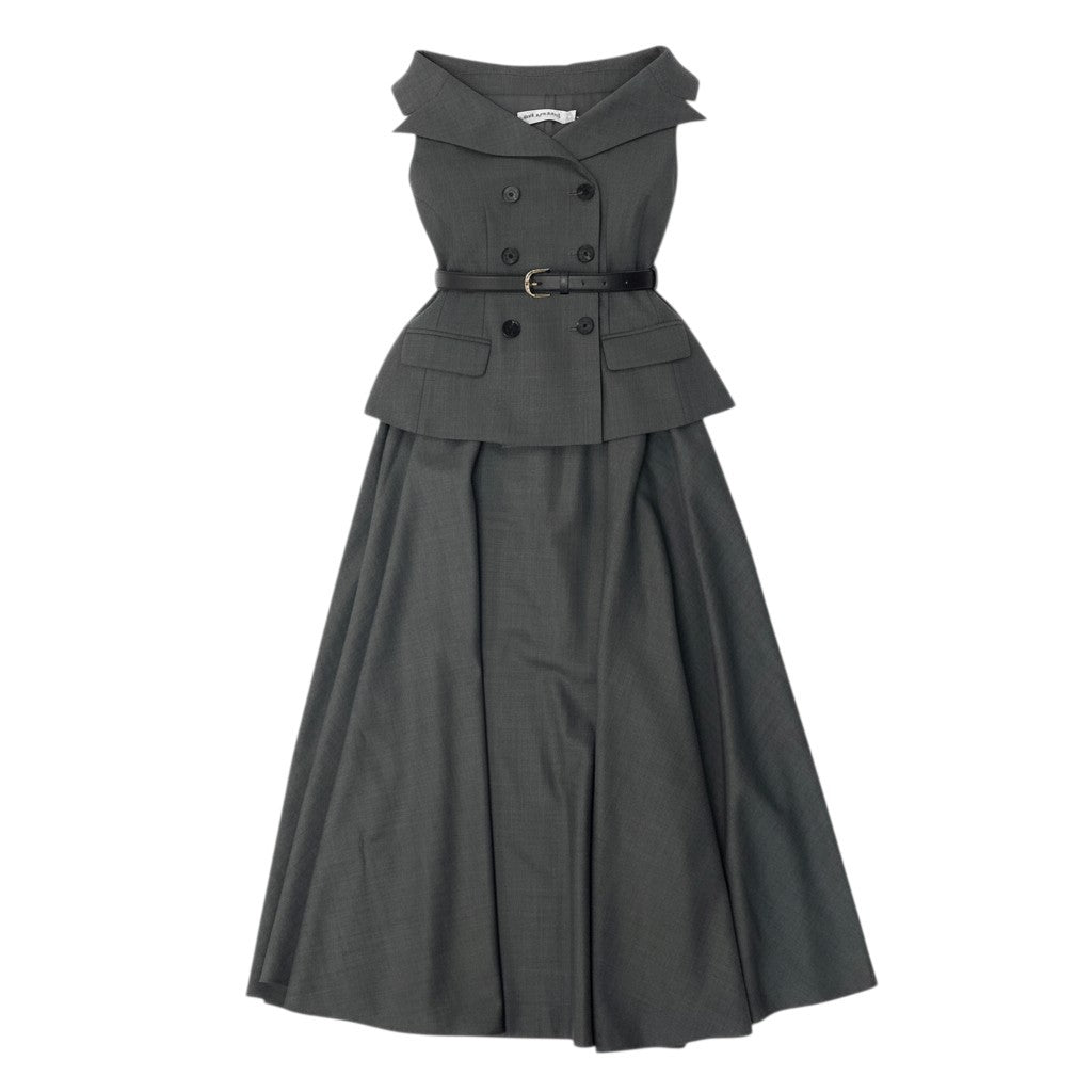 40d10 self-portrait セルフポートレート 25AW Tailored Midi Dress テイラードミディドレス サイズ4 グレー ベルト付 ワンピースt18r