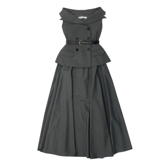 40d10 self-portrait セルフポートレート 25AW Tailored Midi Dress テイラードミディドレス サイズ4 グレー ベルト付 ワンピースt18r