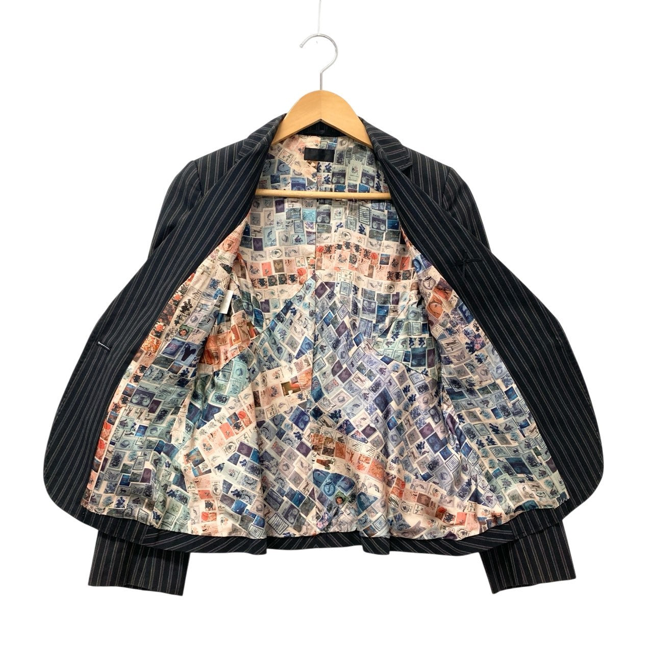 75c13 Paul Smith BLACK ポールスミス ブラック スカートスーツ セットアップ 裏地総柄 40/38 ブラック ストライプ レディースu02t
