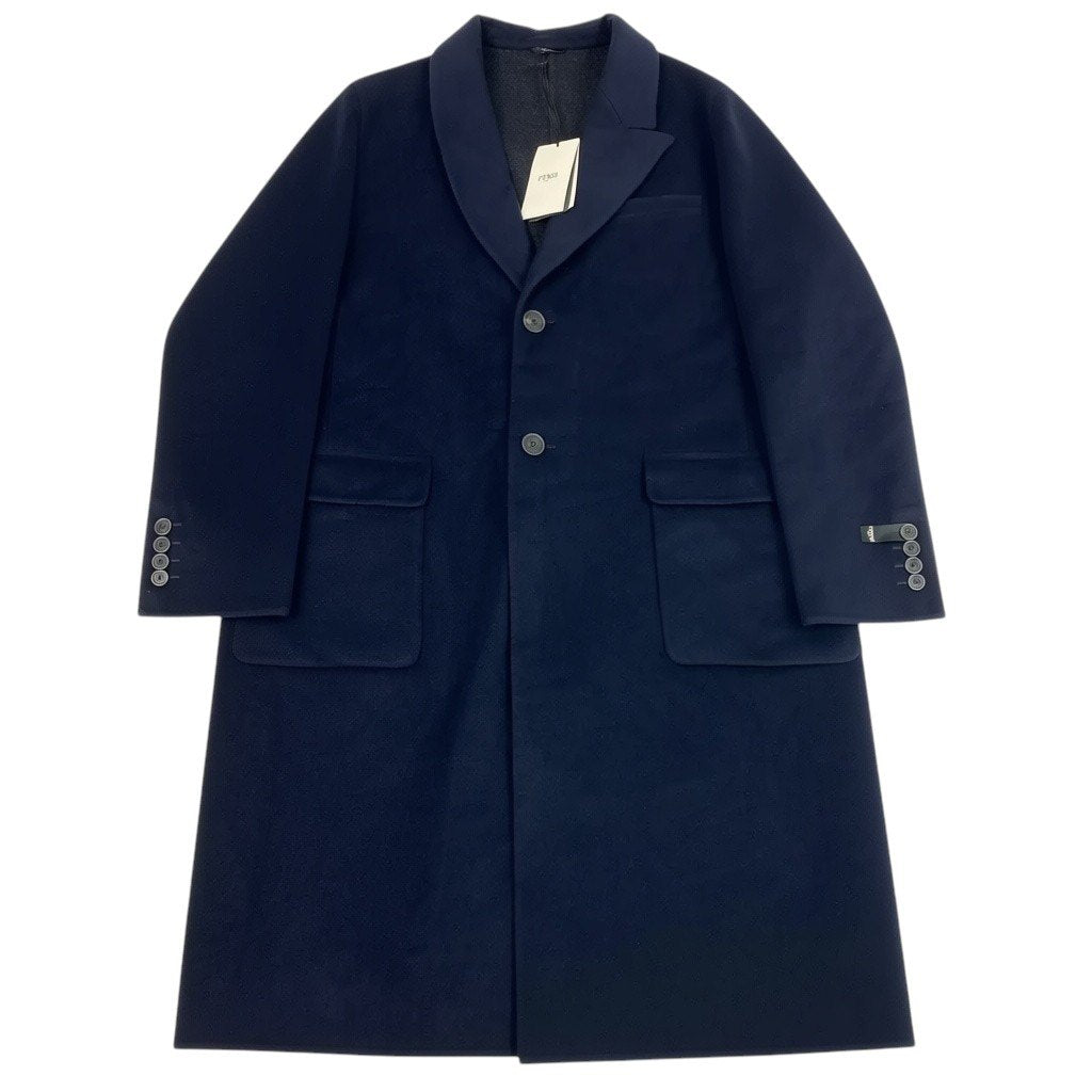 58i15 《極美品》 FENDI フェンディ チェスターコート カシミア ダブルフェイス 50 ネイビー カシミヤ100 メンズu02t