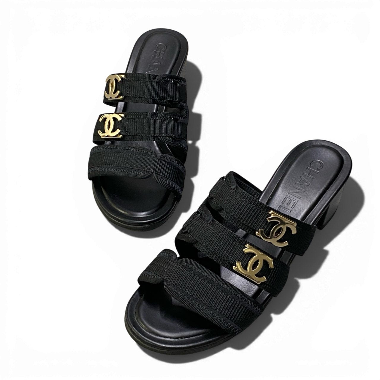 c4 CHANEL シャネル G39895 ココマーク チャンキーヒール サンダル サイズ37 1/2C ブラック レディース シューズ 靴ta1