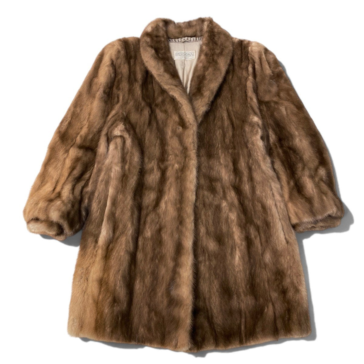 75i16 PERSONA パステルミンク ファーコート サイズ9 茶系 本毛皮 Pastel Mink Fur Coat 裏地刺繍t18r