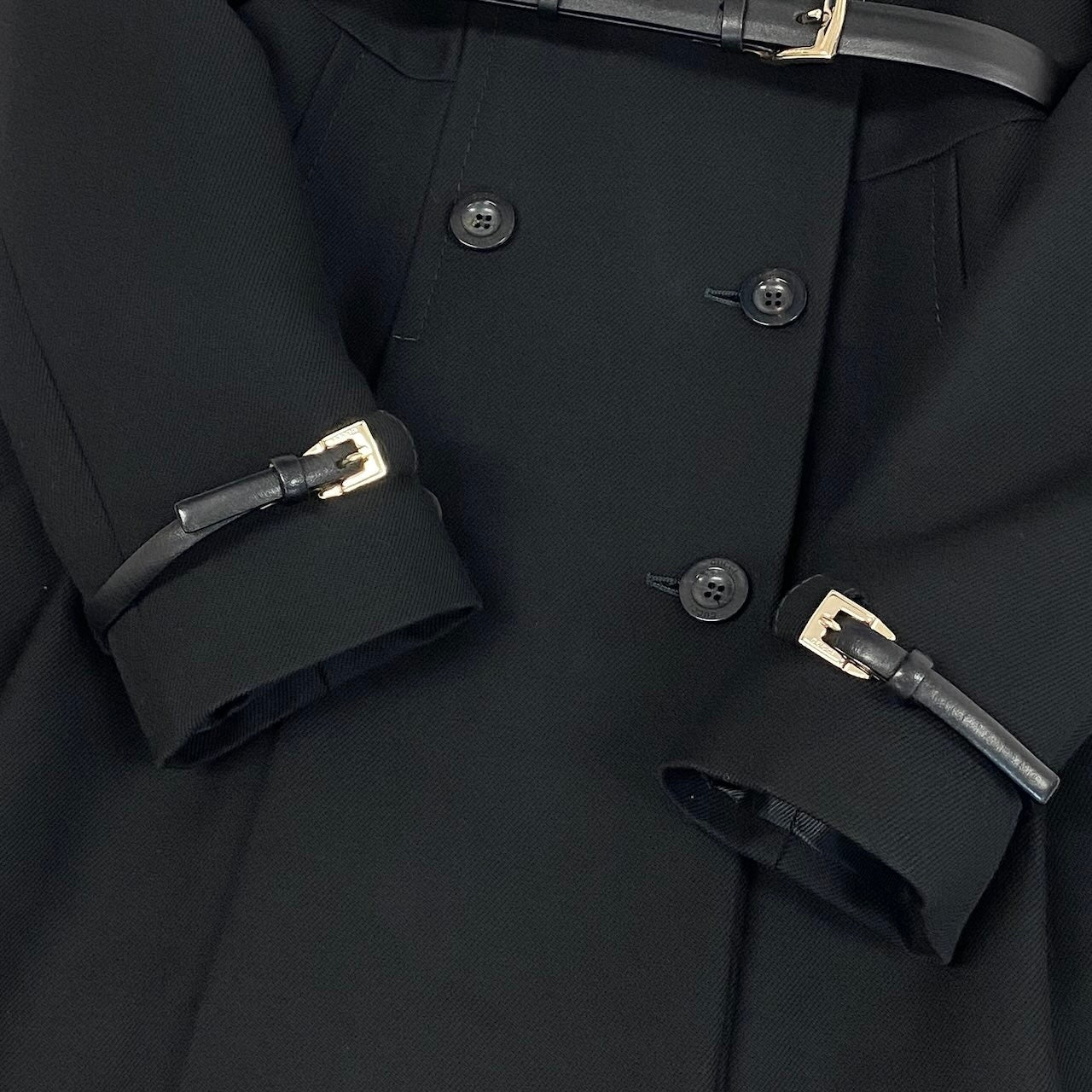 Ec31 《美品》 GUCCI グッチ レザーパイピング トレンチコート Leather Piping Trench Coat サイズ36 ブラック ベルト付t18r