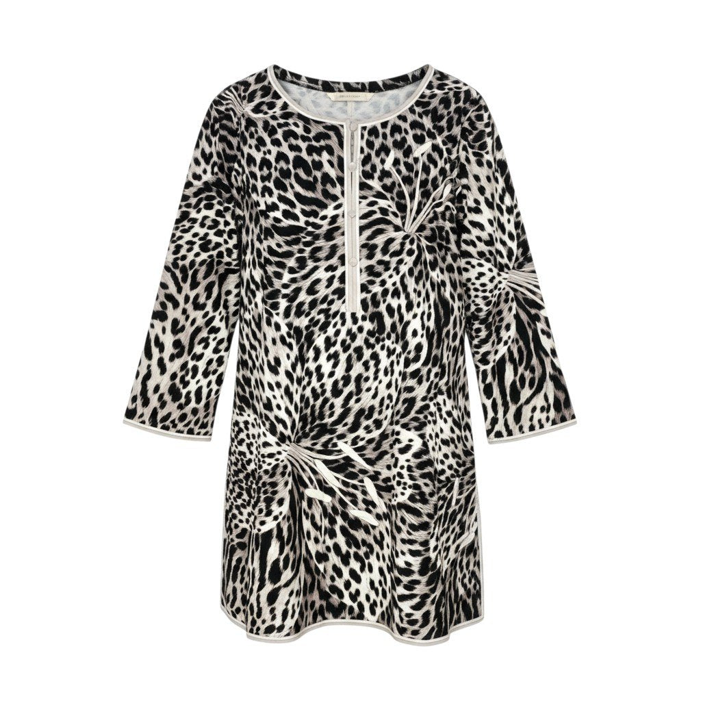 69k7  LEONARD レオナール  チュニックワンピース 7分袖 総柄 フラワーモチーフ カンカン素材 レディース 女性用 L マルチカラーo07t