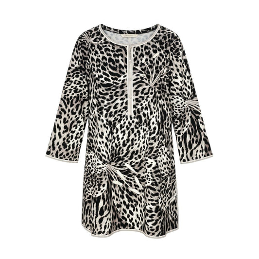 69k7  LEONARD レオナール  チュニックワンピース 7分袖 総柄 フラワーモチーフ カンカン素材 レディース 女性用 L マルチカラーo07t