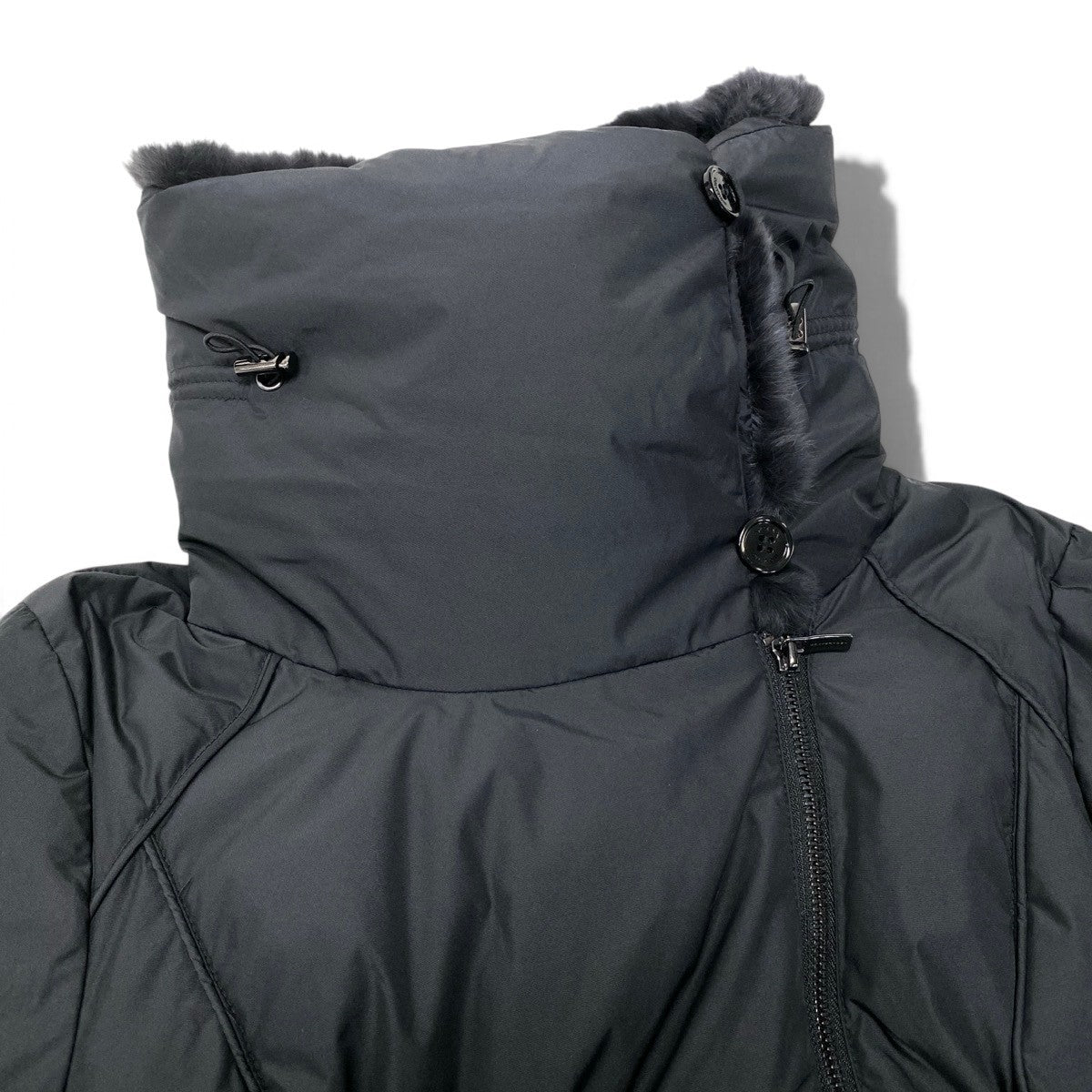 76i2 ARMANI COLLEZIONI アルマーニコレツィオーネ ダウンコート ロングジャケット ダブルジップ ボリュームネック サイズ42 ブラック レディースo07t
