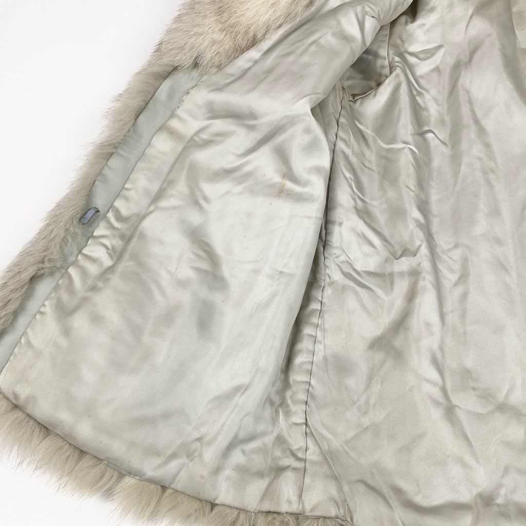 25L15 ブルーフォックス ファーコート サイズ13号 ホワイト 本毛皮 袖螺旋デザイン FOX FUR 希少デザインt18r