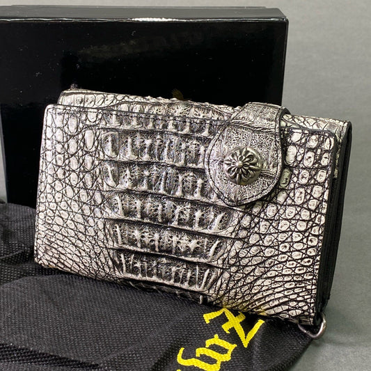 e5 Crowz クローズ カイマンレザー ショートウォレット グレー 財布 大容量 箱付き メンズ 男性用 財布 ウォレット