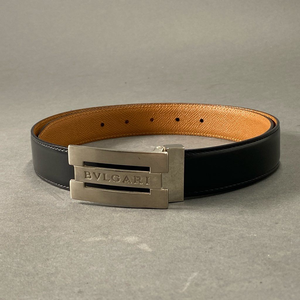 d2 BVLGARI ブルガリ レザーベルト Leather Belt ブラック メタルバックル 紳士用 ビジネス フォーマル 小物