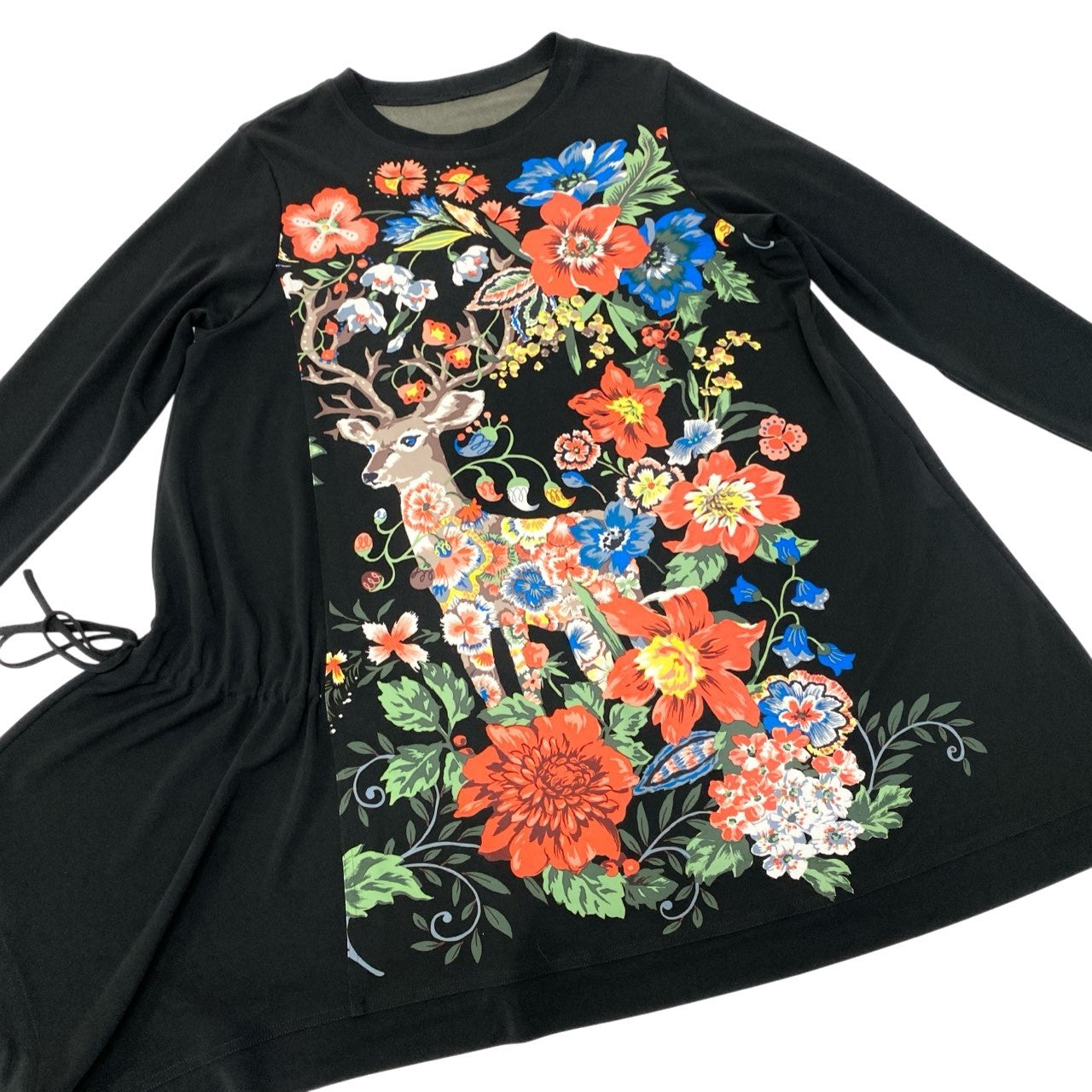 5c5 TOKUKO 1er VOL トクコプルミエヴォル ロングスリーブワンピース 花柄 アニマルプリント ストレッチ アシンメトリー レディース 女性服 サイズ9 ブラックu02t