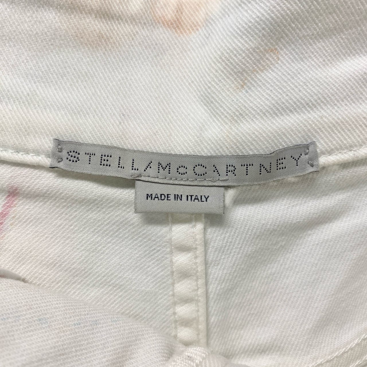 87c6 STELLA McCARTENEY ステラマッカートニー マーブルペイント ワイド テーパード デニムパンツ ハイウエスト 26 ホワイト レディースk02i