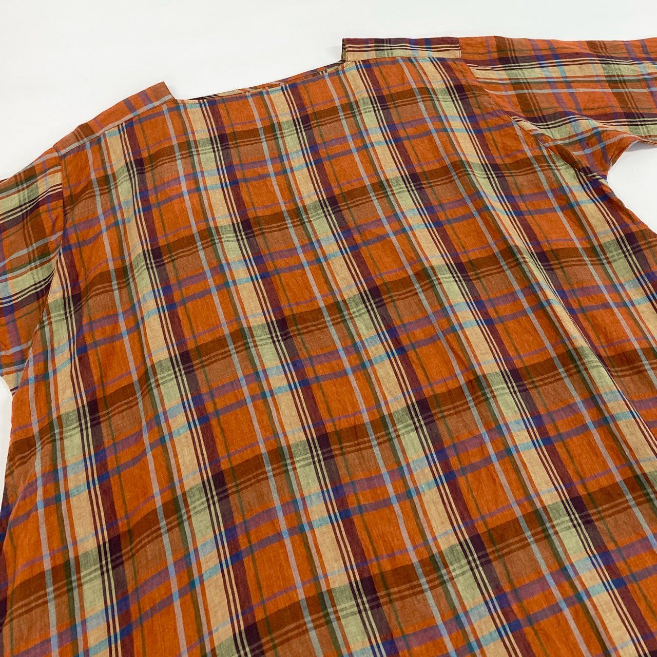 60j27《未使用品》nest Robe ネストローブ リネンマドラスチェックドルマンワンピース 長袖ロングワンピース 01221 1157 Fサイズ オレンジ系 レディースu02t