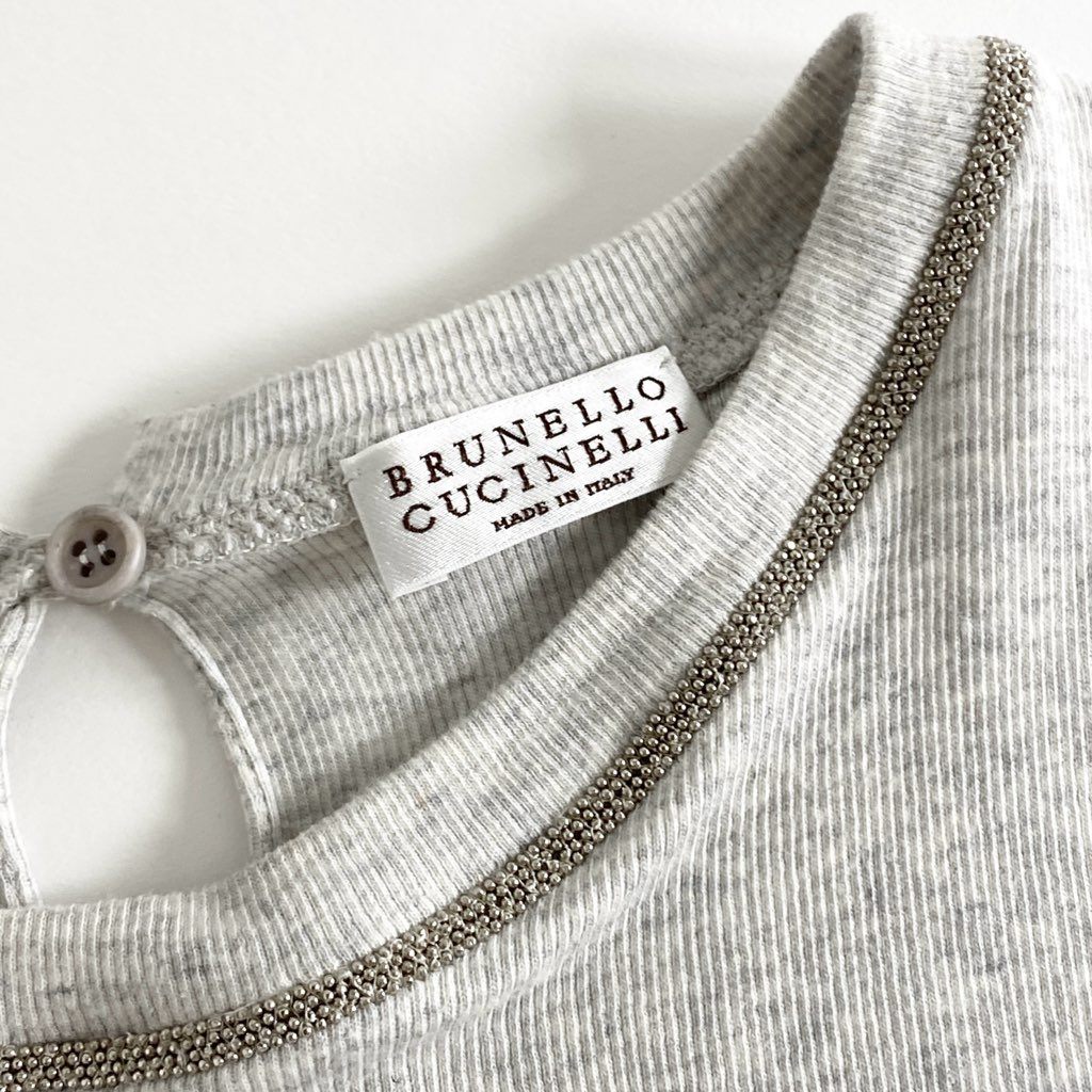 21d10 【美品】 BRUNELLO CUCINELLI ブルネロクチネリ ビーズデザイン リブカットソー 長袖Tシャツ XXL ライトグレー レディース 婦人服