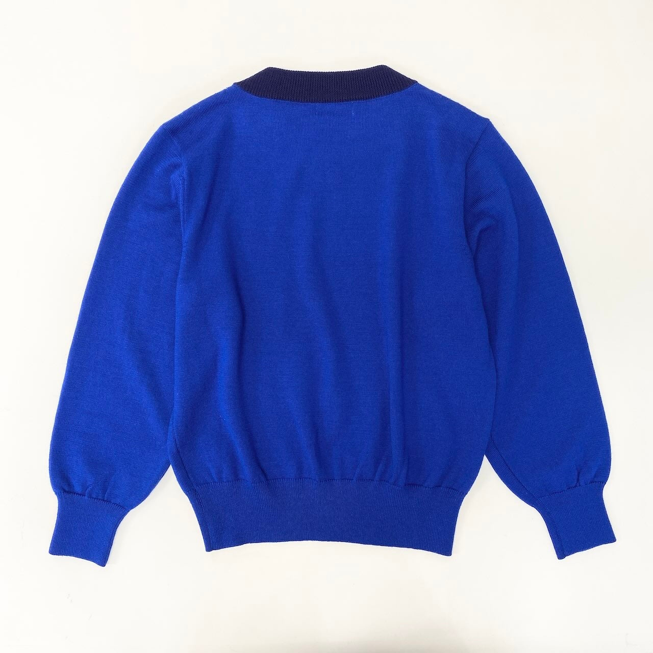 14f15 YVES SAINT LAURENT イヴサンローラン YSLロゴ ロングスリーブ ニットセーター リブネック バイカラー サイズＭ ブルー ネイビー ウール100％ レディース 女性用u02t