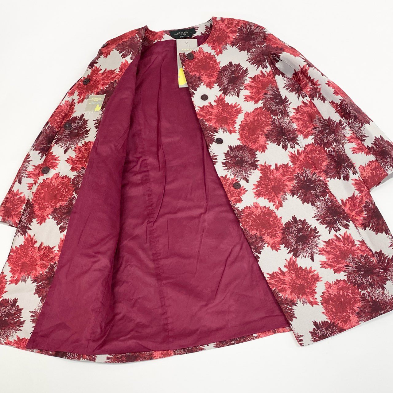 65a14 【未使用】 WEEKEND Max Mara ウィークエンド マックスマーラ ノースリーブワンピース ノーカラーコート 花柄  レディース 女性用 大きいサイズ 40/42 ホワイト レッド系u02t