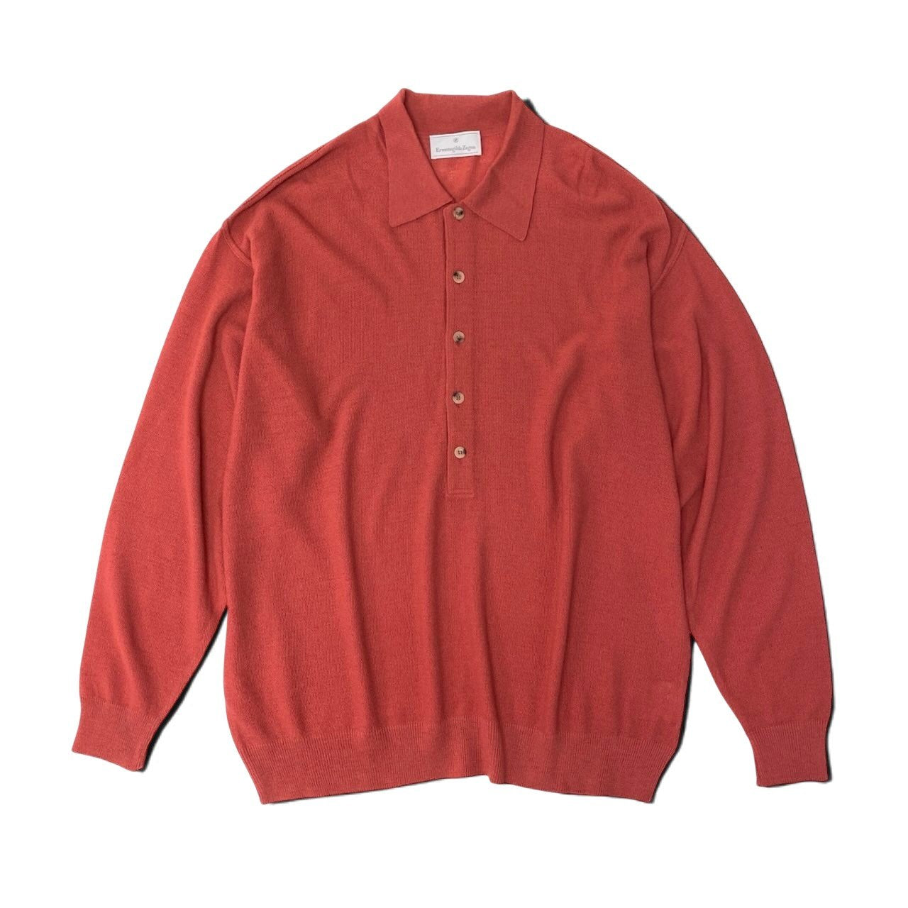 77h9 Ermenegildo Zegna エルメネジルドゼニア ニットポロシャツ ロングスリーブ ウールニット サイズ52 レッド系 メンズ 紳士服o07t