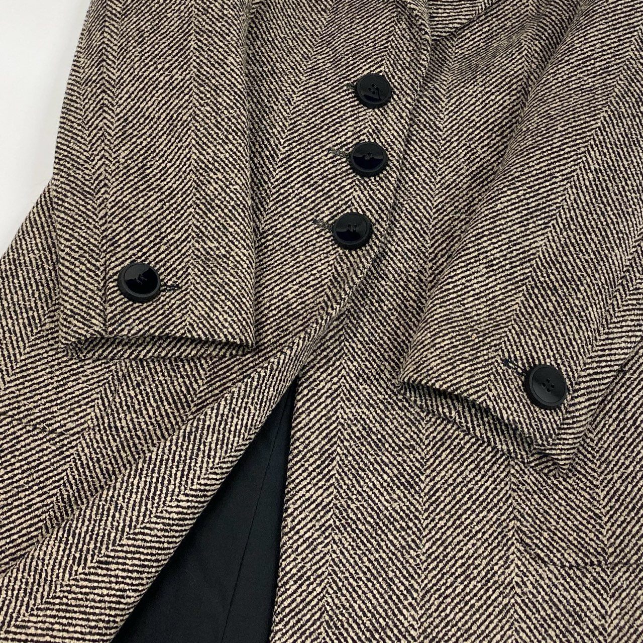 58a21 Vintage VALENTINO BOUTIQUE ヴァレンティノ ブティック チェスターコート ツイード ロングコート ヘリンボーン ウール混 レディース 女性用 サイズ6 ブラック ベージュu02t