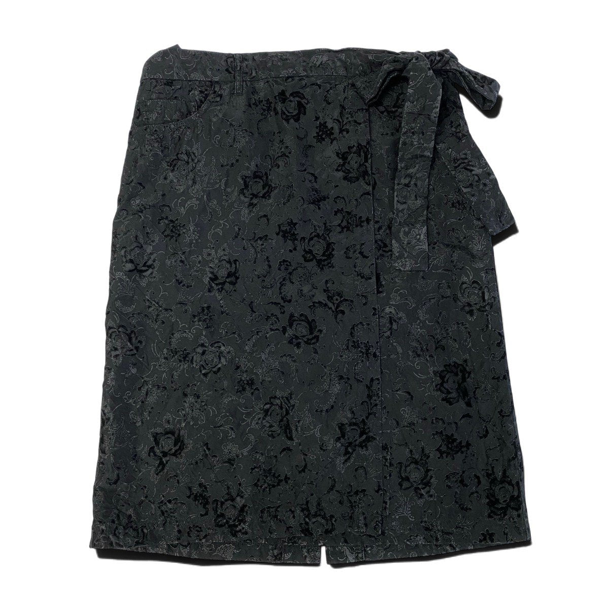 j16 tricot COMME des GARCONS 花柄巻きスカート AD2004 膝丈 日本製 ブラック レーヨン100％ レディース 女性用u02t