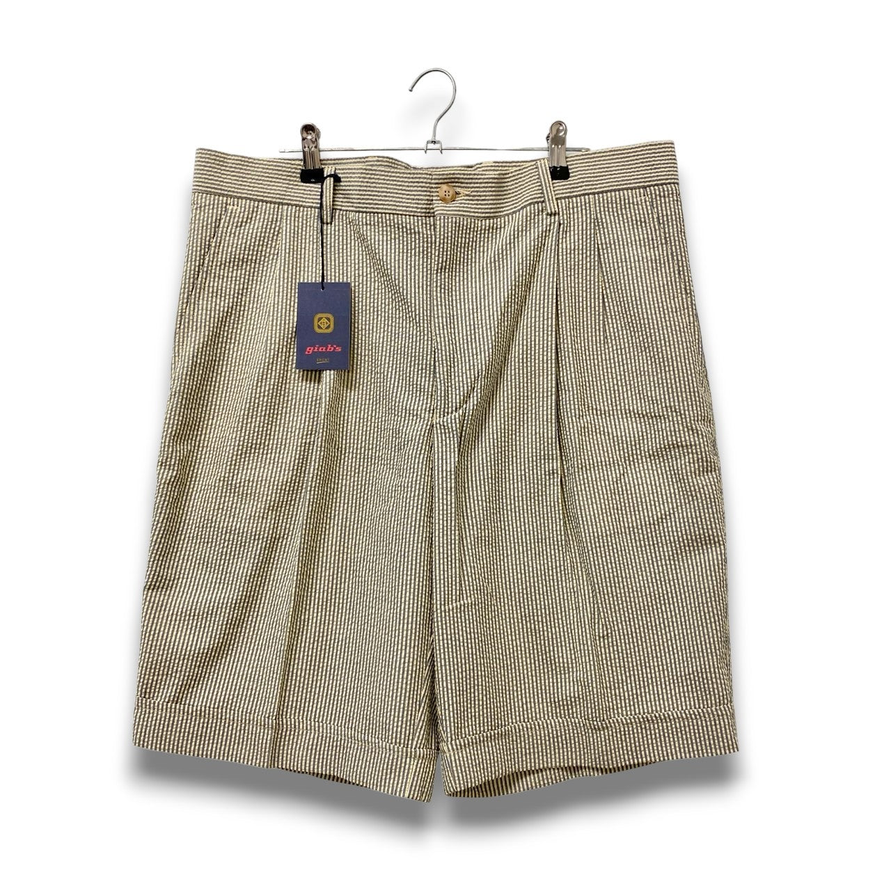 61c6 【美品】Giad's SPORT ジャブス ハーフパンツ ボトムパンツ シアサッカー ストライプ 13204 52サイズ アイボリー ブルー メンズ 男性用u02t