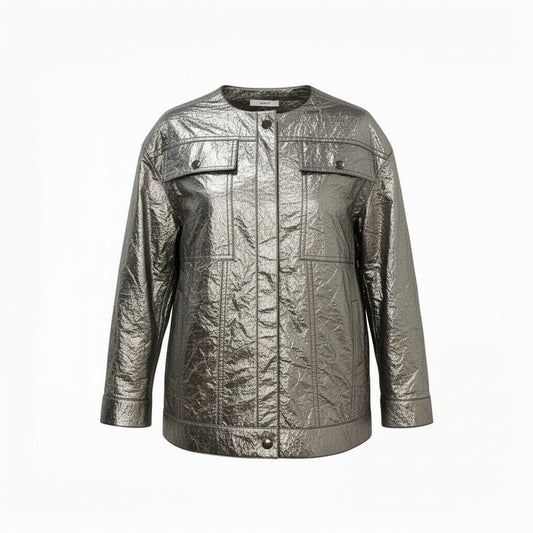 74c13 【新品タグ付き】定価11万 COATE コート エストネーション取扱 メタリックシルバー ノーカラージャケット サイズ38 シルバー レディース ジャケット アウターk02i