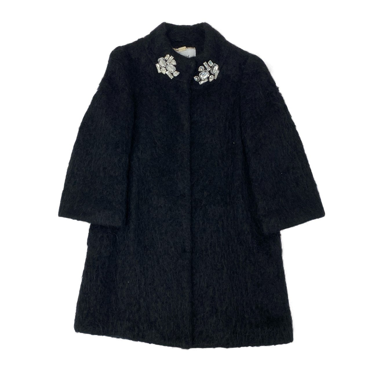 23L8《美品》 Blumarine blugirl ブルマリン ブルーガール シャギーコート ロングコート アウター ラインストーン装飾 38 ブラック レディース 女性用u02t