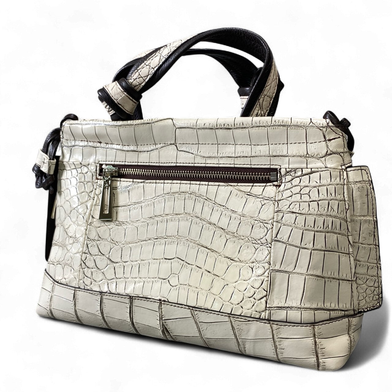 ak18 JRA認定 クロコダイル 2way ハンドバッグ ショルダーバッグ 目地染め ホワイト レザーk02i