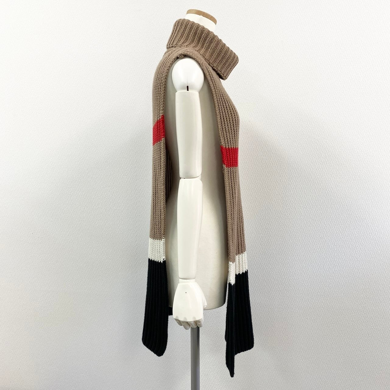 Ed20 BURBERRY バーバリー タートルネック ケープ ポンチョ ニットセーター ローゲージニット 146×40cm ベージュ レディース 女性用nu1