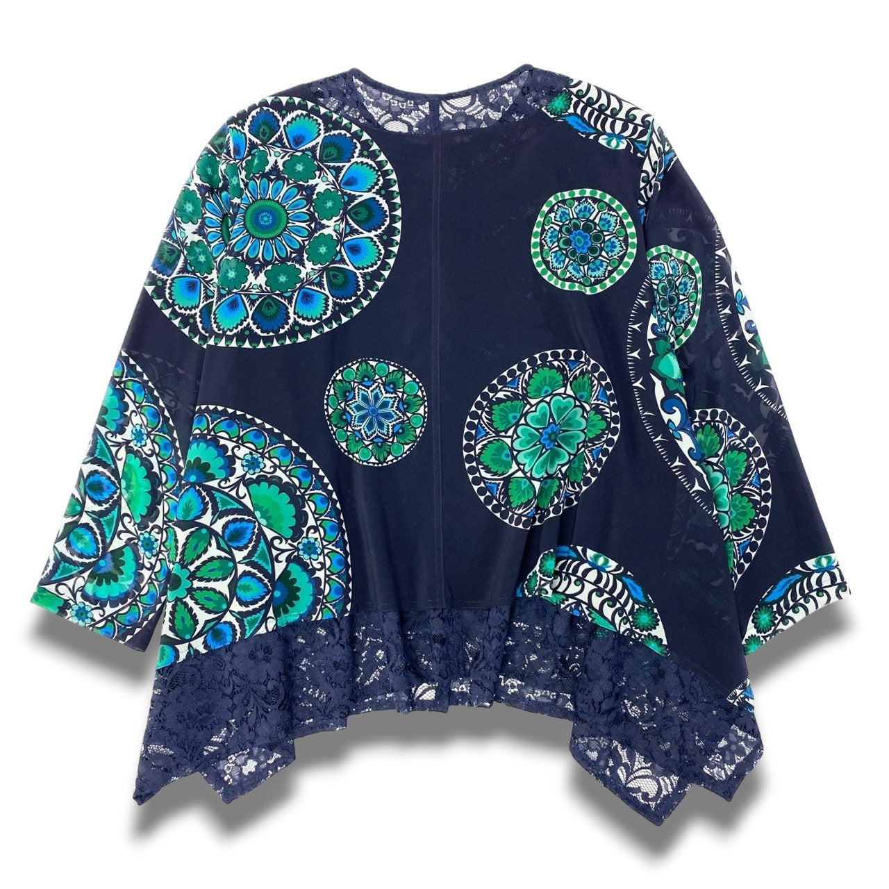 14c5 TOKUKO 1er VOL トクコプルミエヴォル レースカーディガン 薄手 異素材切替 フラワープリント 花柄 レディース 女性服 ネイビー サイズ9u02t