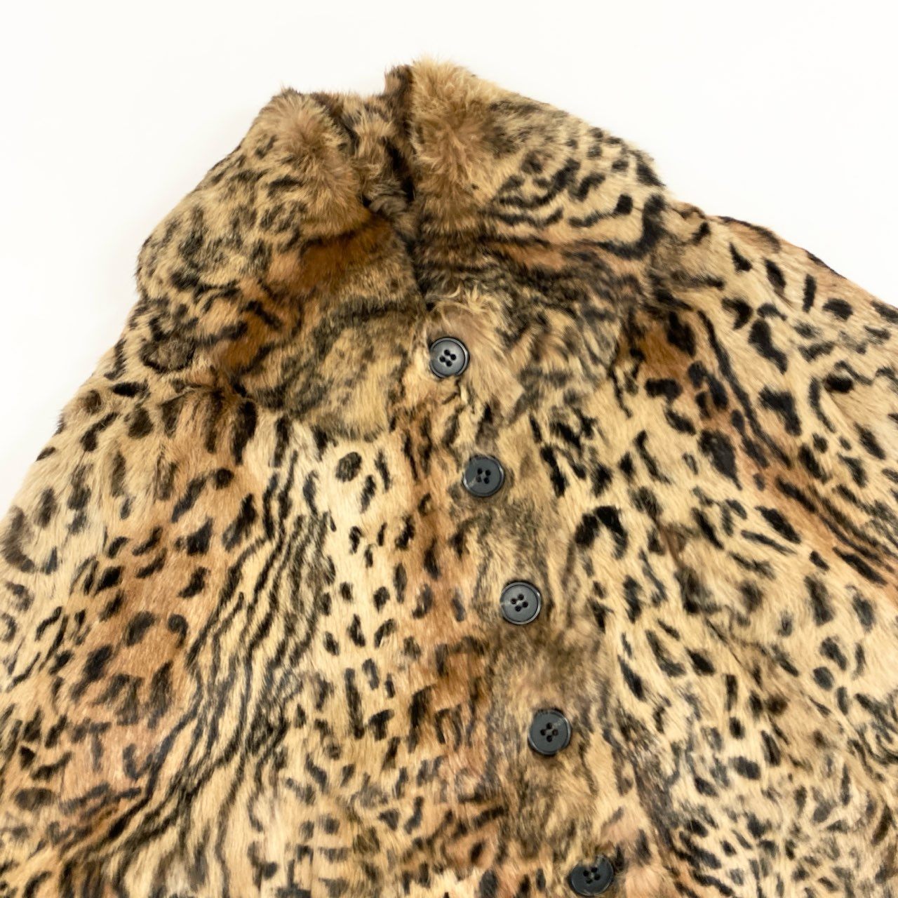 50b16 METEO レオパード柄 ラビットファー ケープポンチョ サイズ36 茶系 本毛皮 フランス製 Rabbit Fur Capet18r