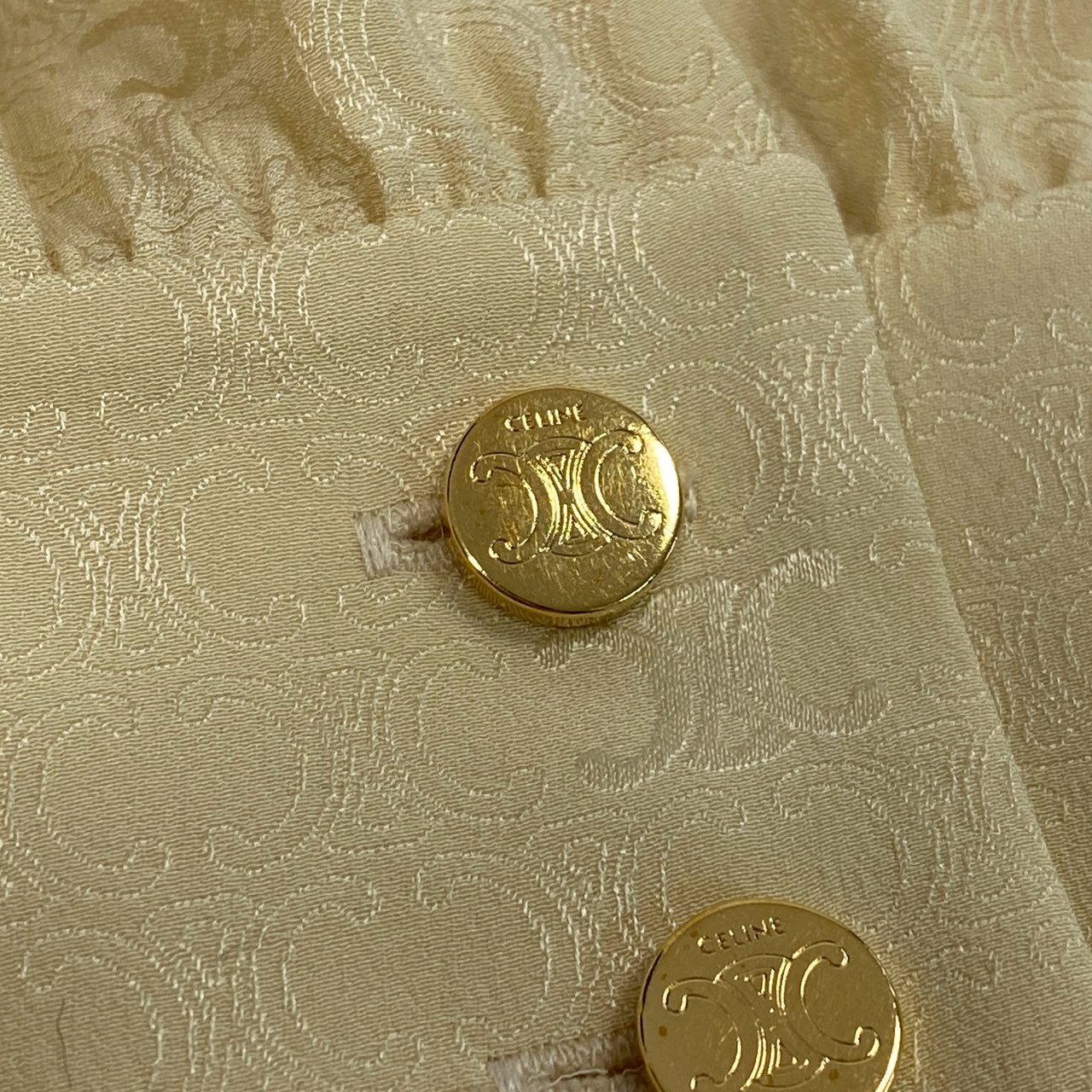 Eb23 CELINE セリーヌ ラヴァリエール トリオンフ柄 ボウタイ シルクワンピース ロングワンピース サイズ36 アイボリー レディース 女性用ta1