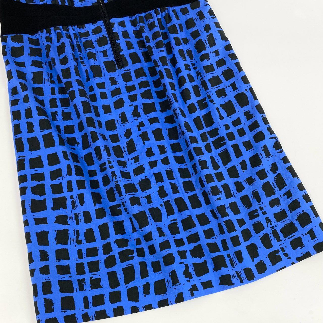 26j24 jun ashida ジュンアシダ 半袖ワンピース ドレス チェック ファスナーデザイン 9サイズ ブルー ブラック レディースu02t