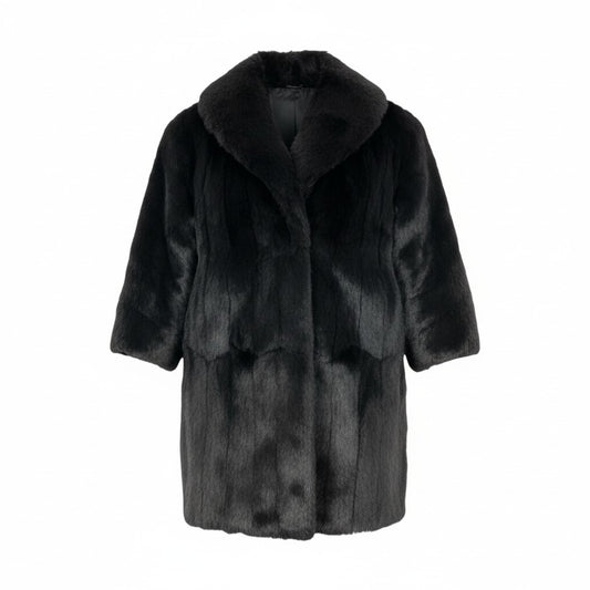 23l1《本毛皮》 ラビットファー 毛皮コート ロングコート ファーコート リアルファー レディース free ブラック系u02t