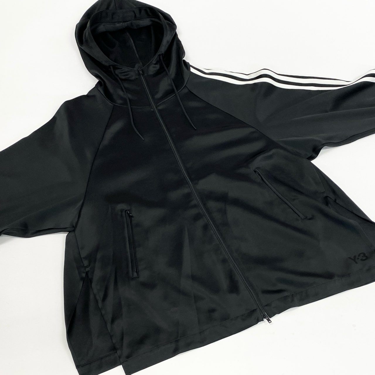 10a26《美品》 Y-3 ワイスリー 3S TCH SLK HOOD スリーストライプ テックフード IQ1798 サイズS ブラック Yohji Yamamoto × adidast18r