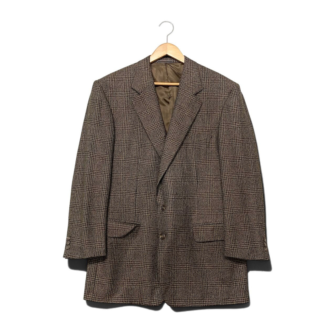 54h21 Ermenegildo Zegna エルメネジルドゼニア TAGLIO ESCLUSIVO テーラードジャケット グレンチェック カシミヤ混 サイズ54 ブラウン ネイビー メンズ 紳士服o07t