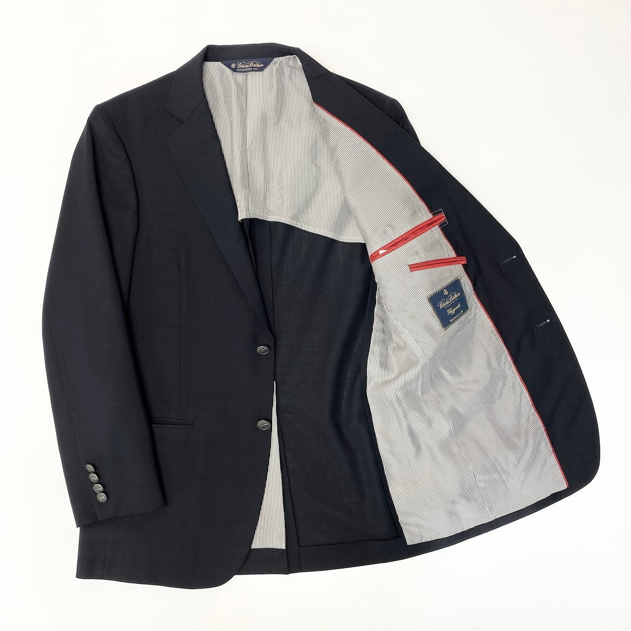80e1 【美品】 Brooks Brothers ブルックスブラザーズ Fitzgerald テーラードジャケット 背抜き 刻印ボタン  19－10－8871 37SHT ネイビー メンズ 紳士服u02t