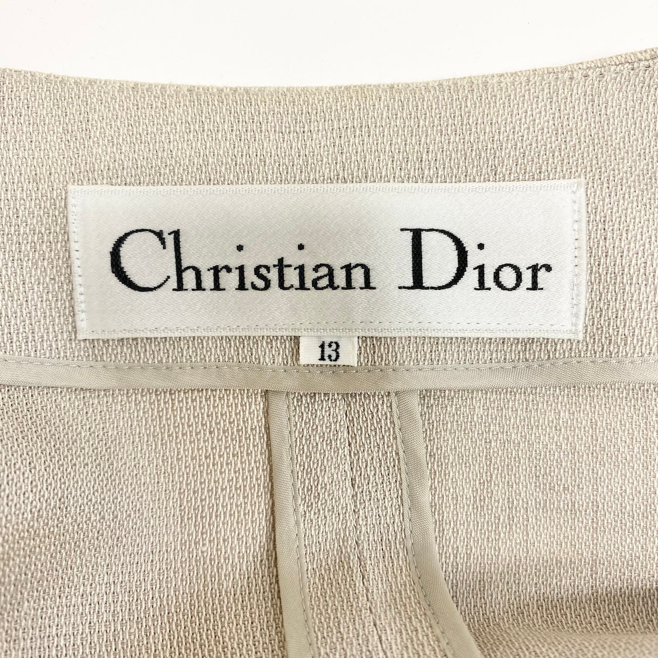 10c29 Christian Dior クリスチャンディオール ノーカラージャケット 半袖 フォーマルスーツ セレモニー リネン混 レディース 女性用 MD2GHA030 13 ベージュ系u02t