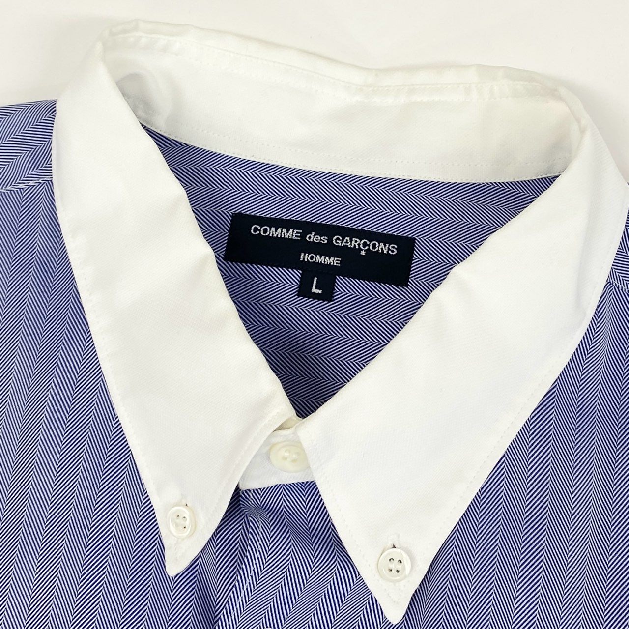 54g10 《美品》 COMME des GARCONS HOMME コムデギャルソンオム ヘリンボーン ワンポケ 長袖シャツ L ブルー トップス SHIRT AD2008