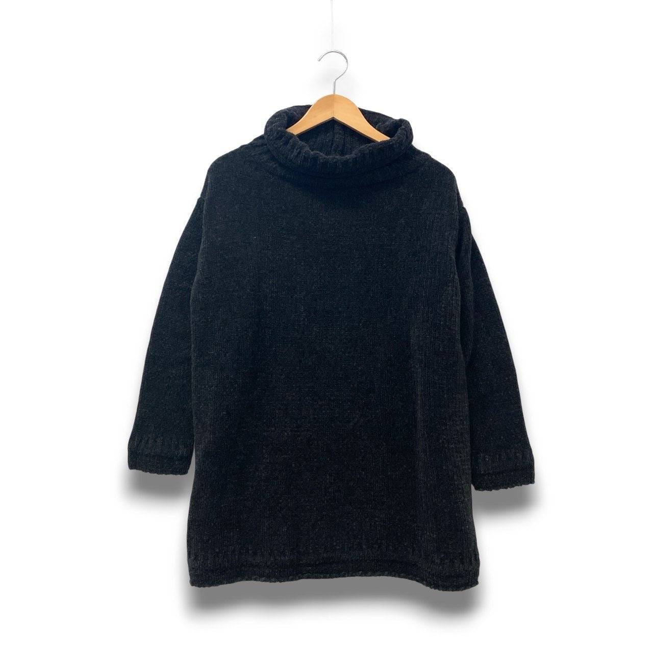 31c16 【新品保管品】evam eva エヴァムエヴァ chenille yarn タートルニット ヤーンニット タートルプルオーバー E153K113 1サイズ ブラック レディース 女性用o07t